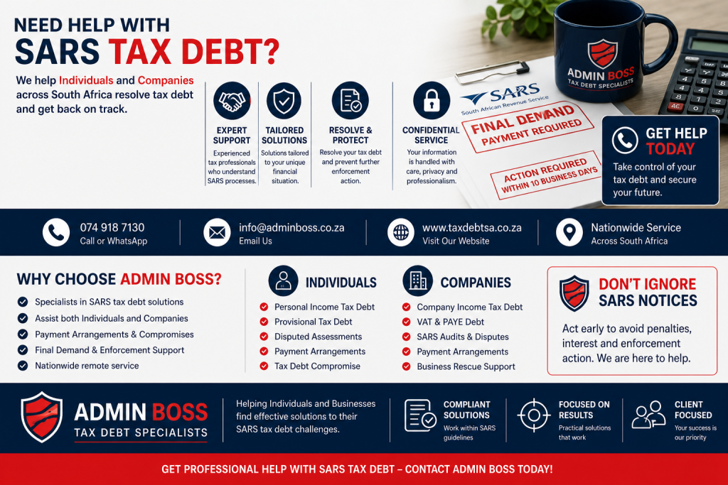 SARS tax debt help for individuals and companies in South Africa by Admin Boss